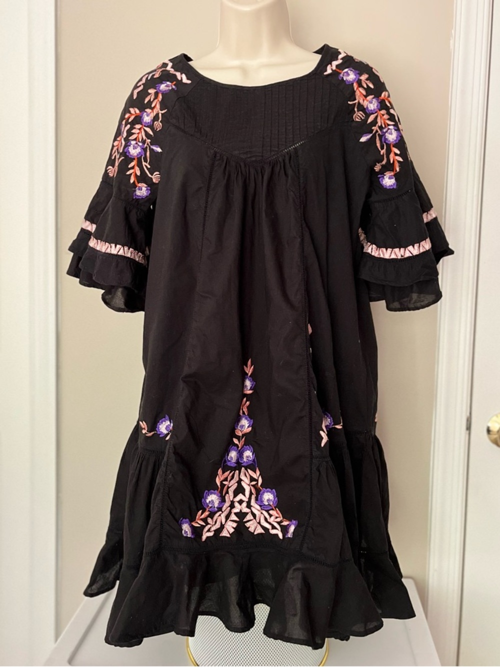 Free People Pavlo Cotton Black Embroidered Floral Dress